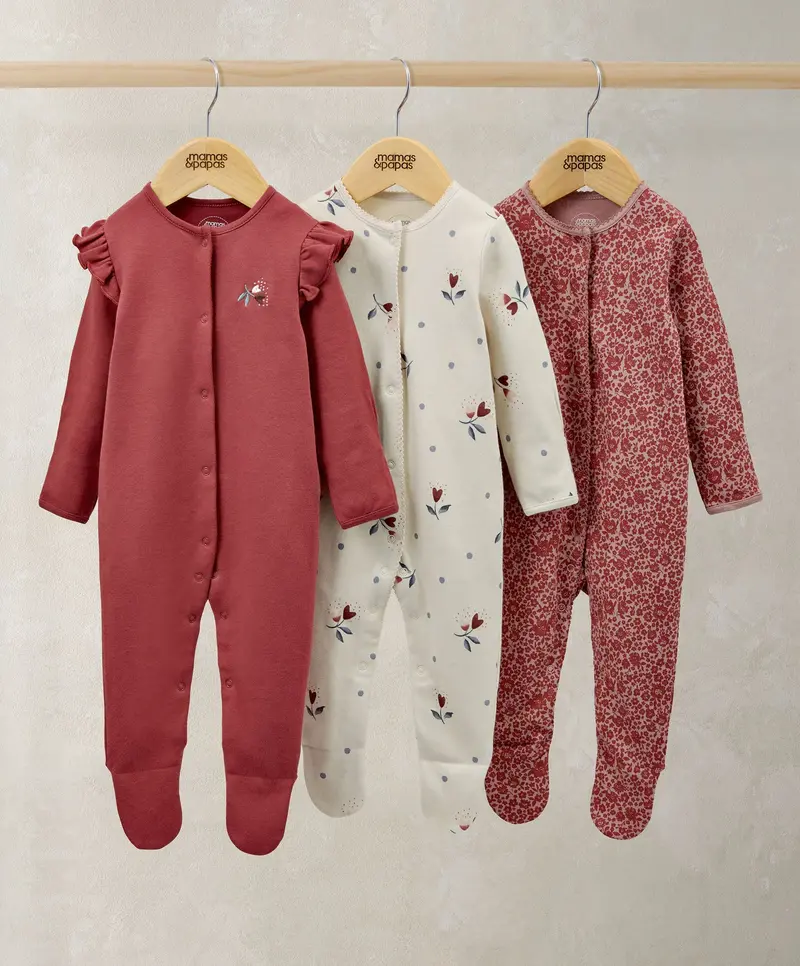 3-Pack Baby Sleepsuits – Vintage-Inspired Floral Pattern 1