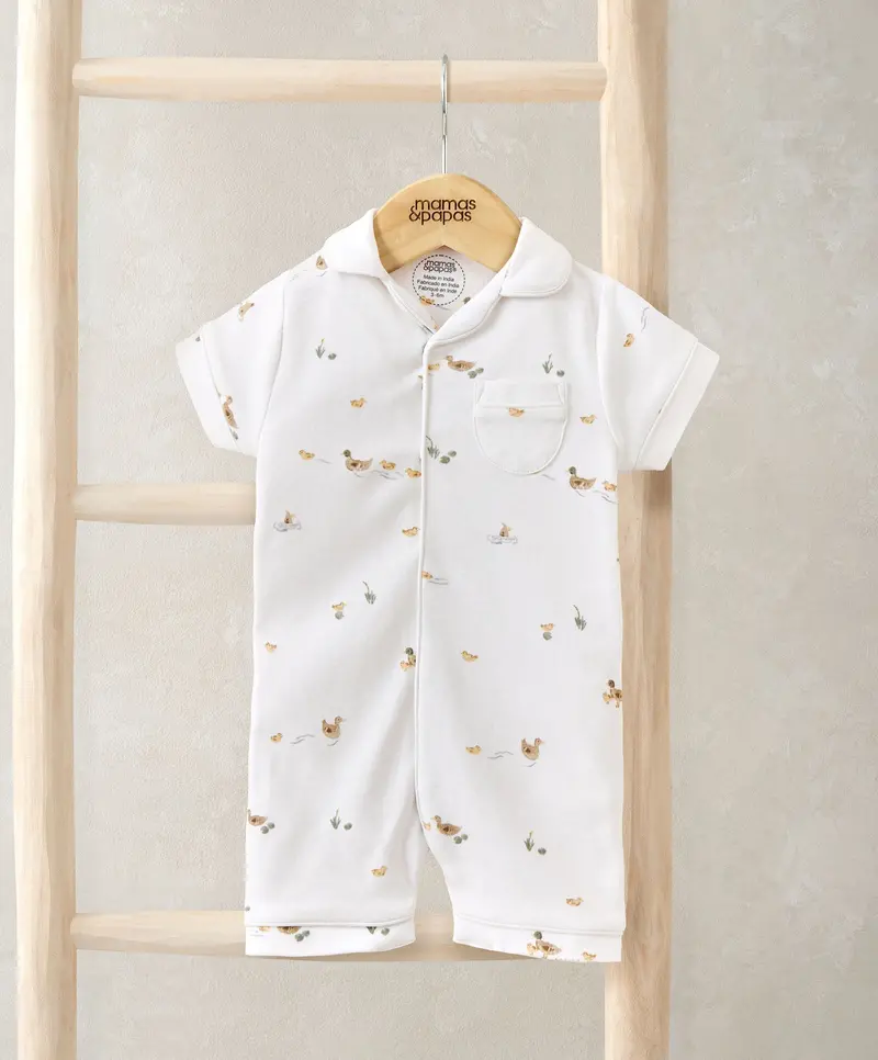 Adorable Duckling-Print Knit Romper 1