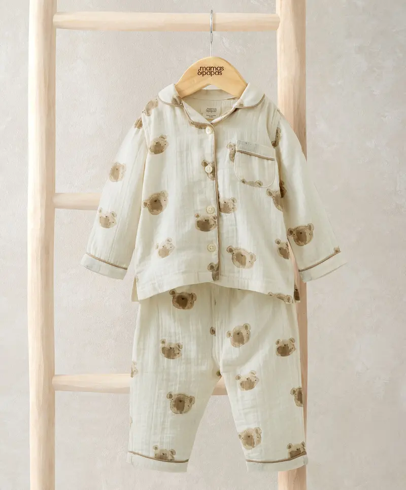 Bear-Print Woven Cotton Pyjamas 1