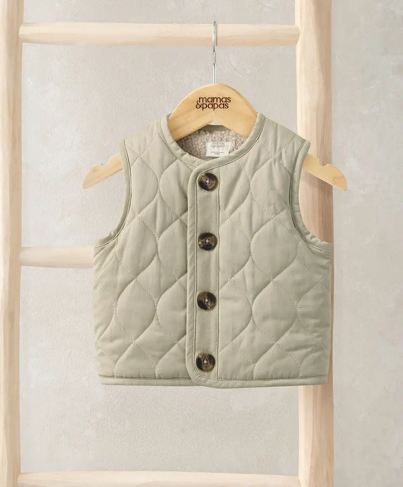 Beige Quilted Sleeveless Gilet For Toddlers 1