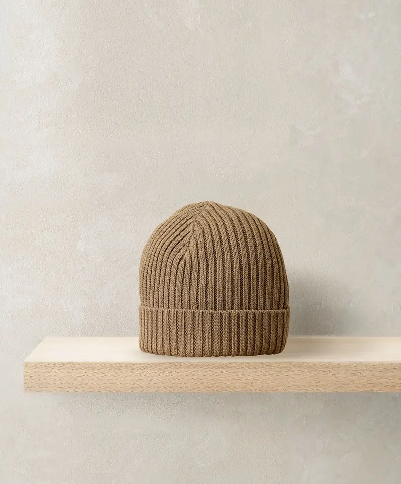 Beige Striped Knit Beanie For Babies 1