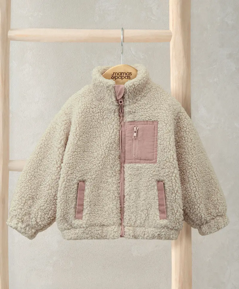 Borg Funnel-Neck Jacket With Chest Pocket – Cream Tone 1