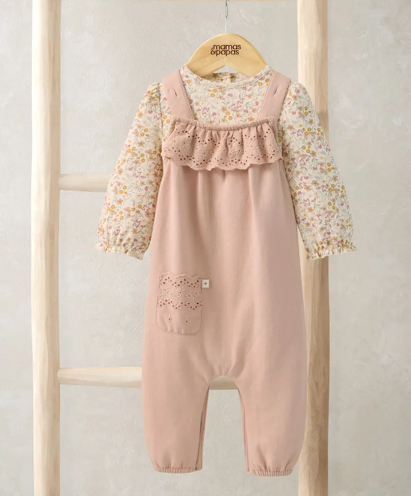 Broderie Anglaise Dungarees And Bodysuit Combo 1