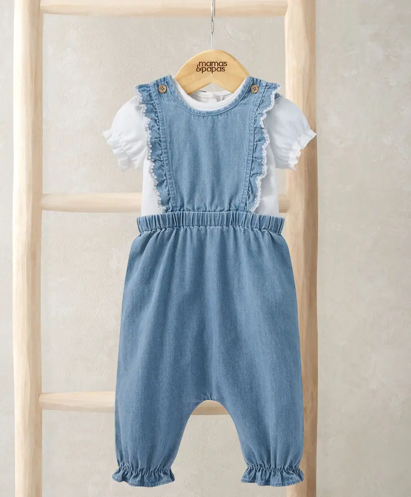 Chambray Denim Dungarees With Soft Bodysuit 1