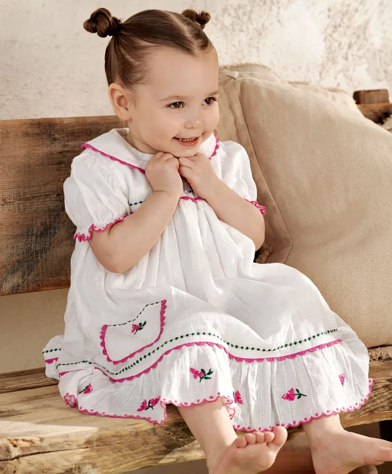 Collar-Details Embroidered Cotton Dress 1
