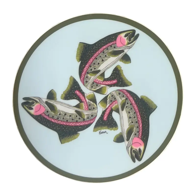 Conner Art Studio Celtic Trout Triptych Round Decal 1