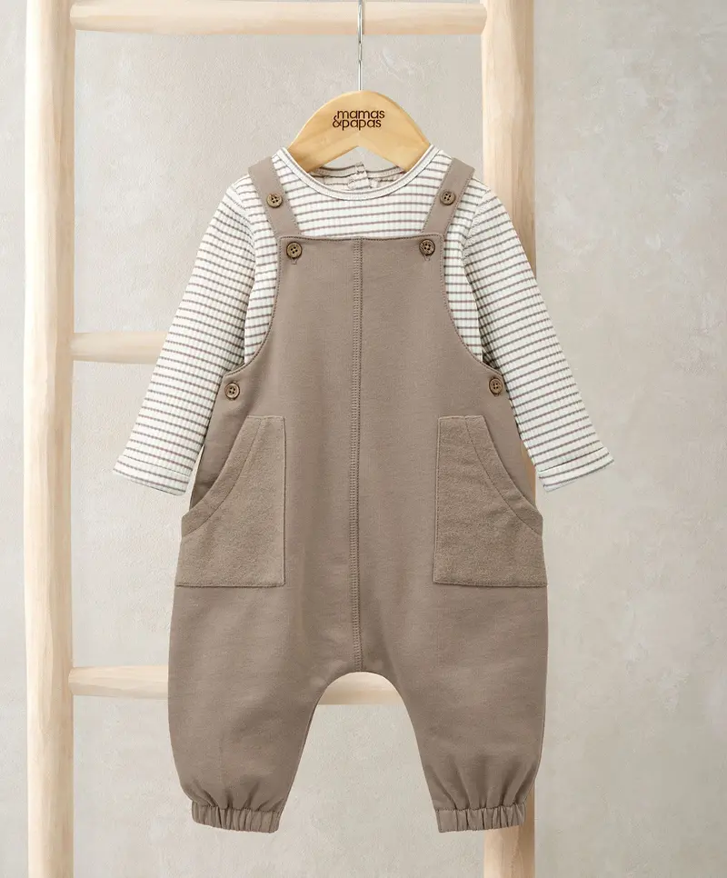 Dungarees And Striped Bodysuit Two-Piece Combo 1