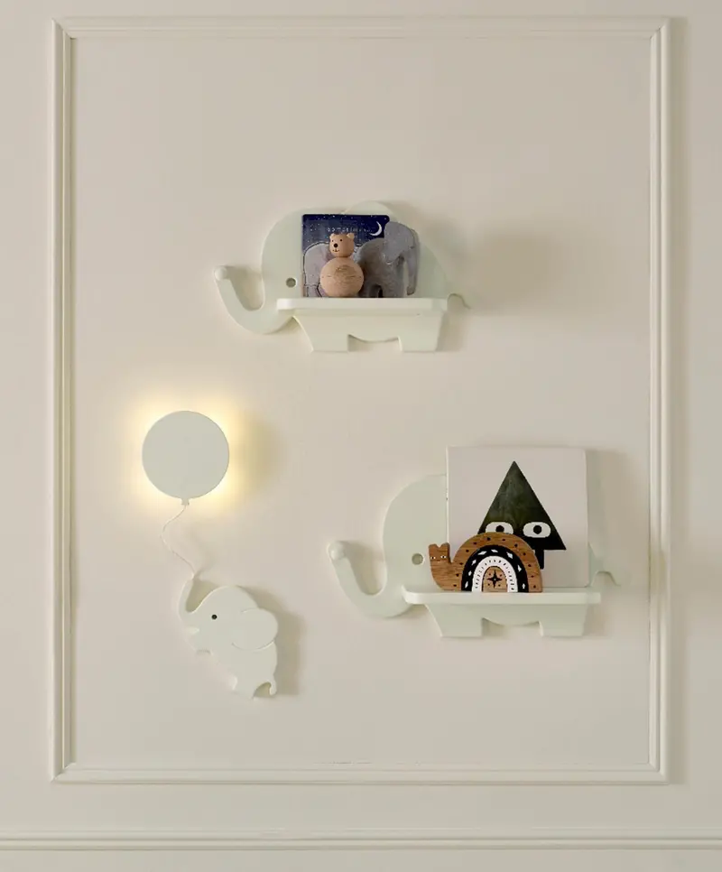 Elephant-Themed Wall Shelves With Built-In Nightlight 1