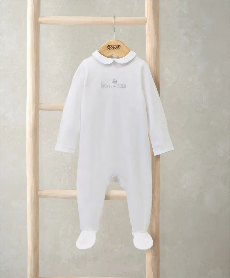 Embroidered 'Born In 2026' All-In-One Bodysuit – Pure White 1