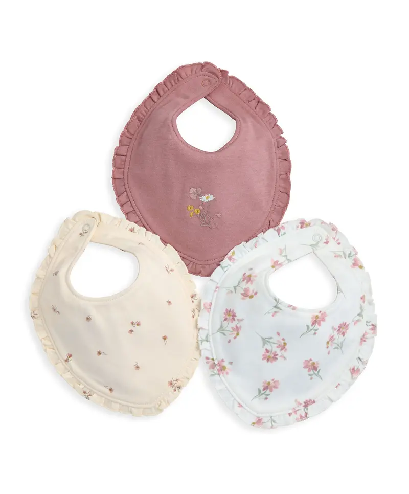 Floral Frill Bibs – Pack Of Three Soft Cotton Styles 1