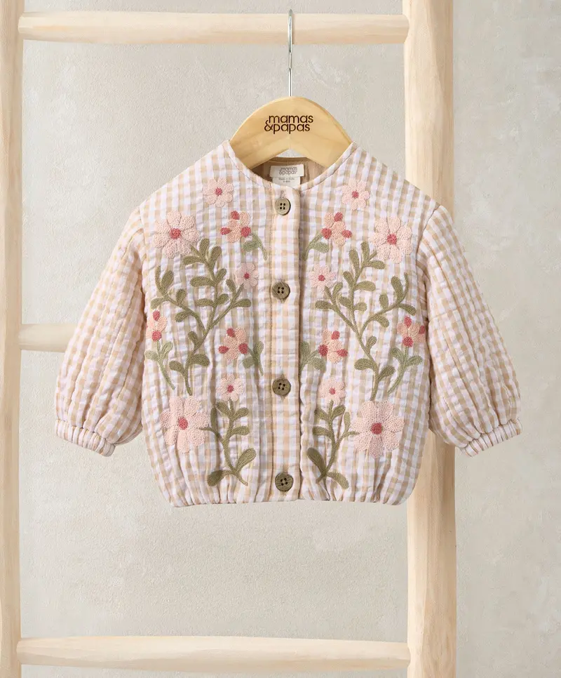 Floral Print Quilted Baby Jacket – Delicate Flower Embellished Design 1
