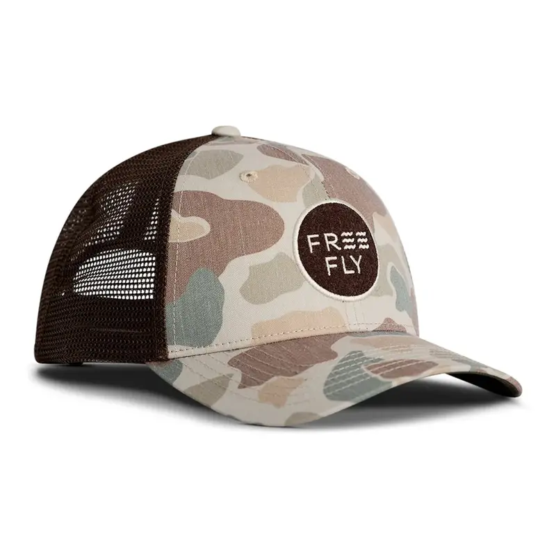 Free Fly Camo Trucker Hat – Heritage Camo Pattern, Adjustable Back Closure 1