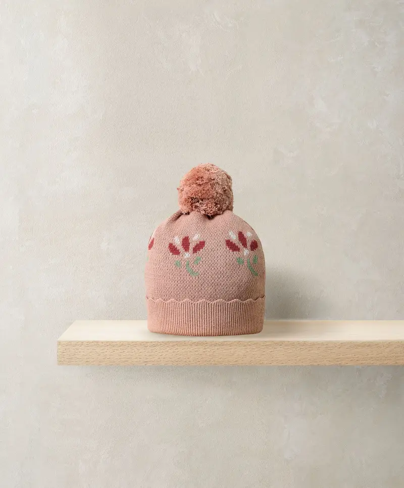 Jacquard Floral Knit Hat With Pom Pom – Baby Accessory 1