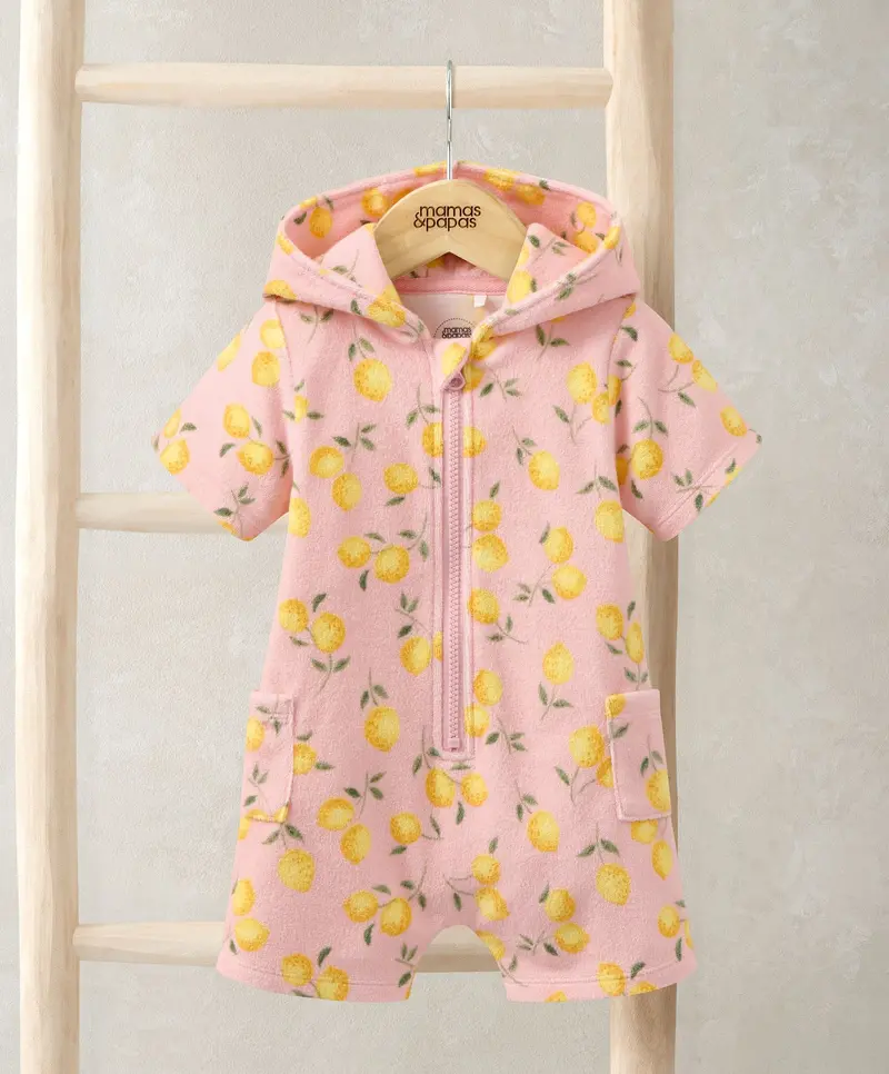 Lemon-Print Hooded Towel Romper 1