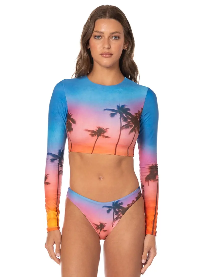 Maaji Peach Drift Spectacle Long-Sleeve Crop Bikini Top 1