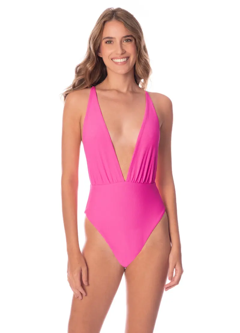 Maaji Radiant Pink Safri Plunge One-Piece Swimsuit 1