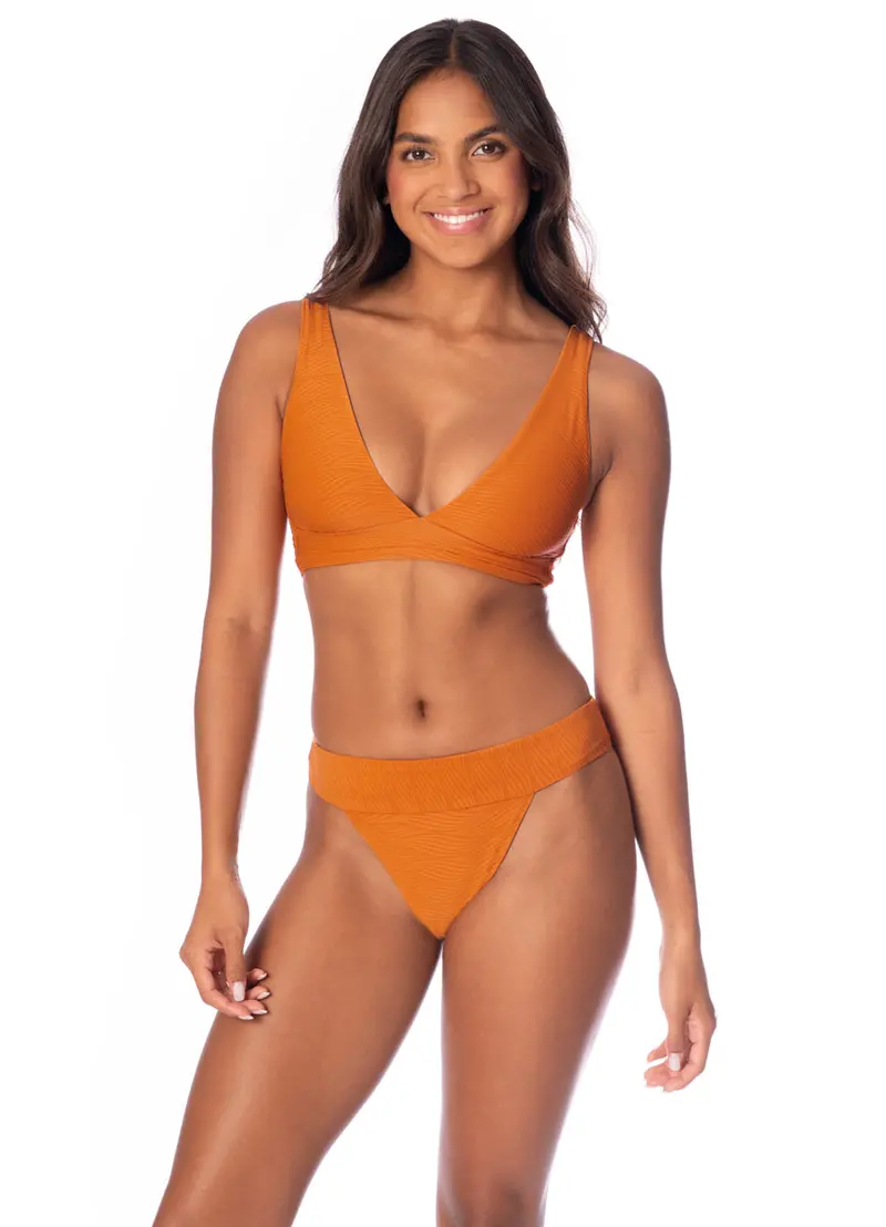 Maaji Wavy Chestnut Allure Long-Line Triangle Bikini Top 1