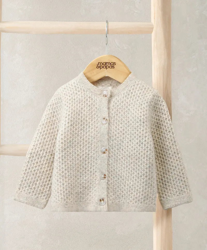 Oatmeal Button-Front Knitted Cardigan 1