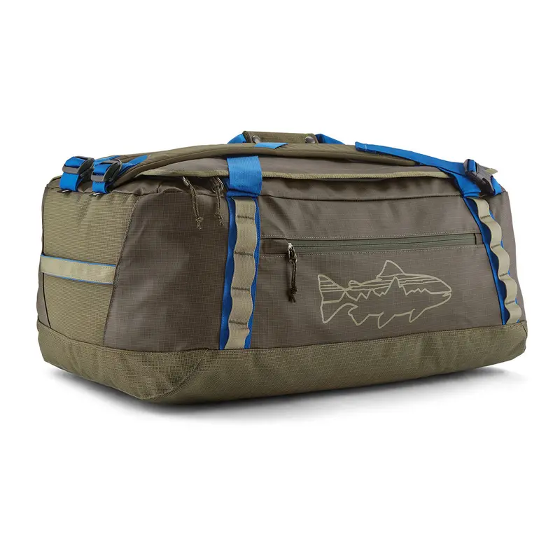 Patagonia Black Hole Duffel Bag – 55L Basin Green With Fitz Roy Trout Logo 1