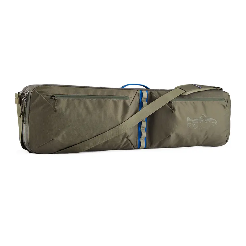 Patagonia Black Hole Rod Case – Basin Green With Fitz Roy Trout Graphic 1
