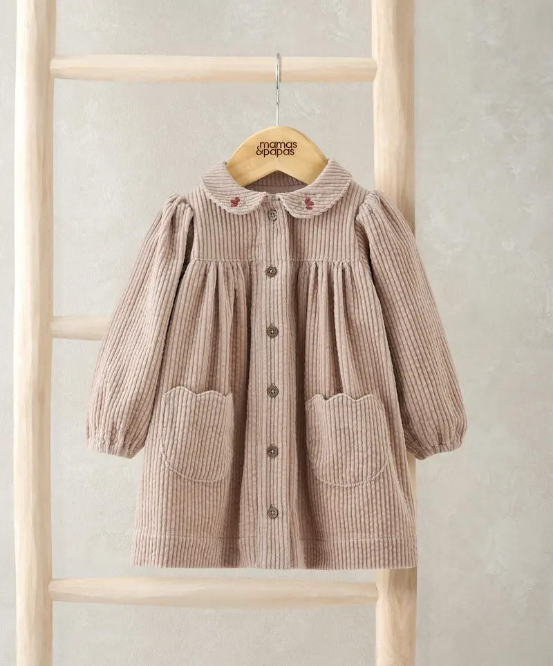 Pink Corduroy Collared Dress 1