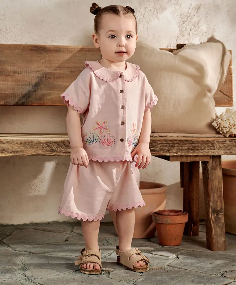 Pink Resort-Style Shirt And Shorts Matching Set 1