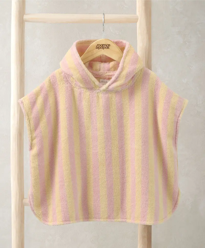 Pink Striped Hooded Beach Poncho Towel 1
