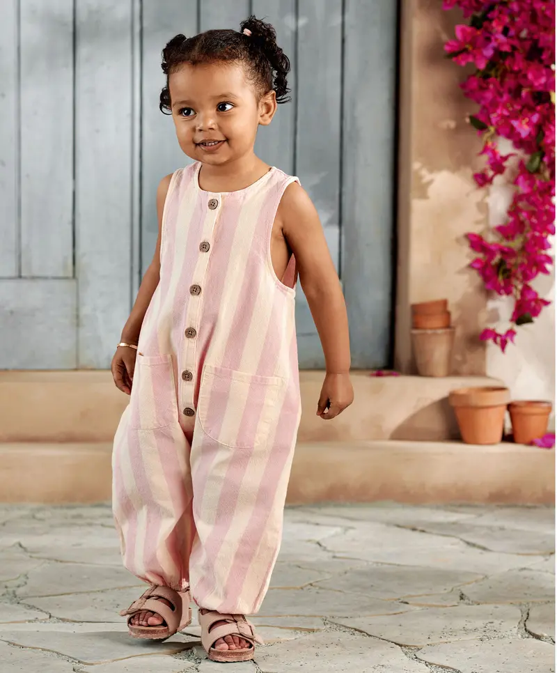 Pink Striped One-Piece Romper For Babies 1