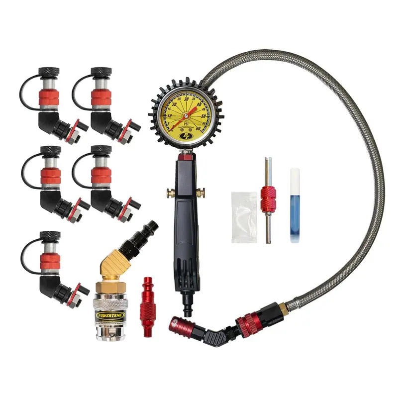 Power Tank Monster Valve Kit – 5-Pack Standard Stem Valves With Ventoso Red Tire Pressure Gauge 1