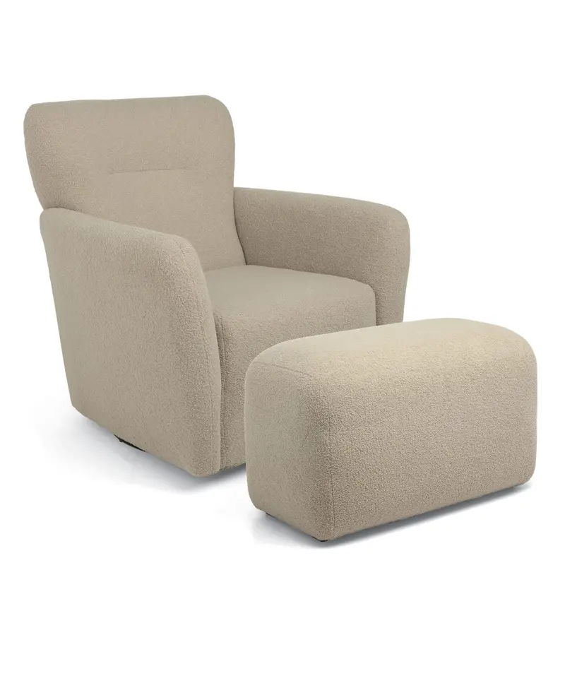 Settle Swivel Nursing Chair With Matching Stool – Oatmeal Bouclé Fabric 1