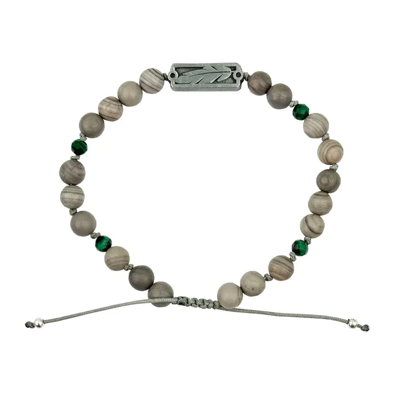 Sight Line Provisions Feather Grey And Malachite Beaded Bracelet 1
