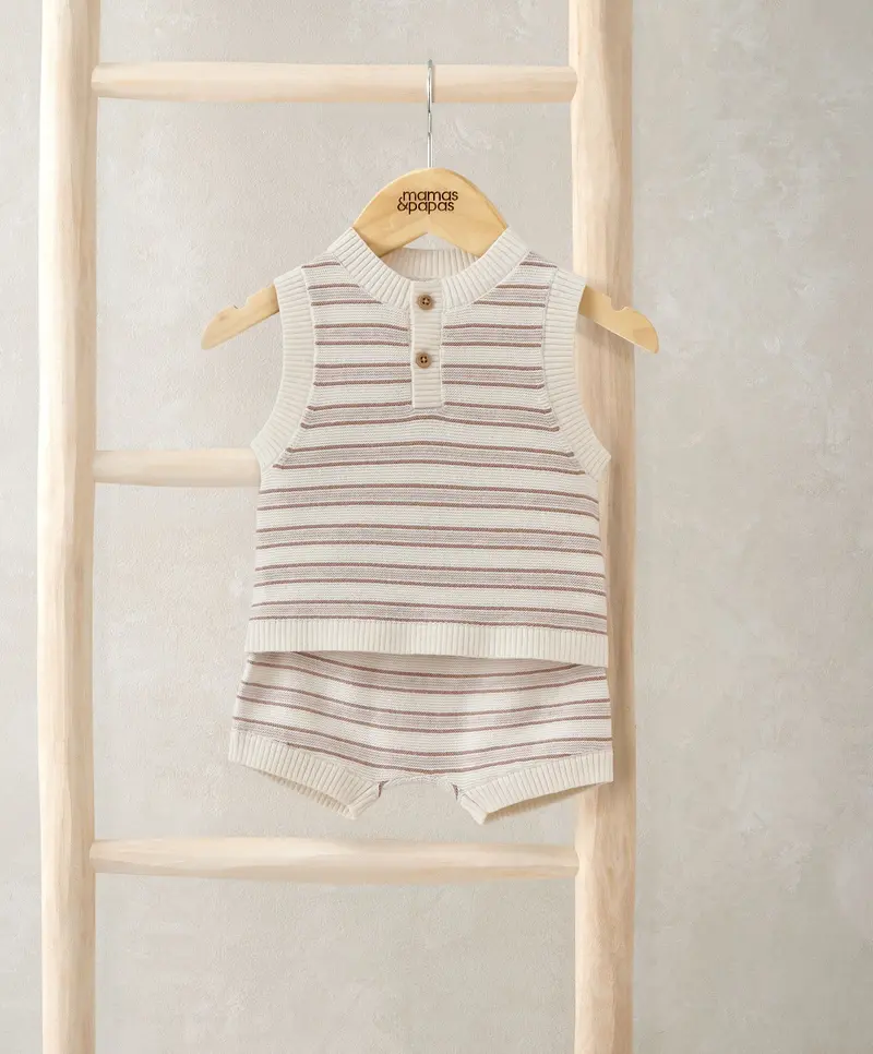 Striped Knit Top Paired With Tailored Shorts 1