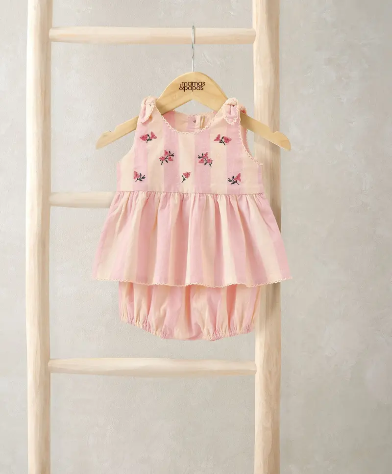 Striped Pink Peplum Top And Bottom Outfit Set 1