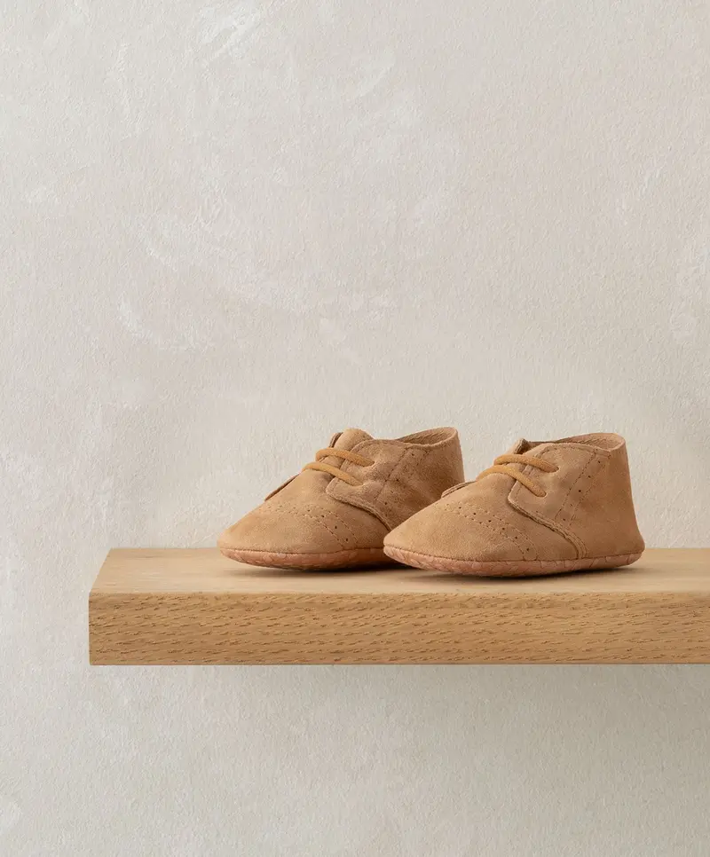 Tan Suede Pram Shoes For Babies 1