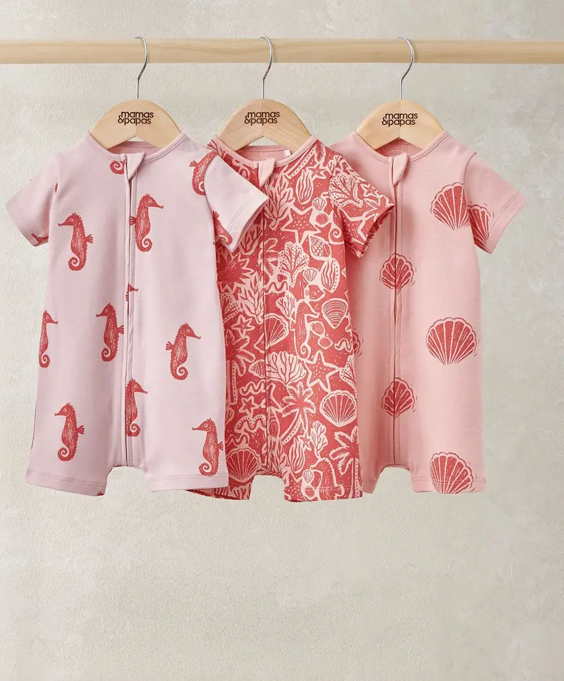 Three-Pack Seahorse-Printed Cotton Rompers 1