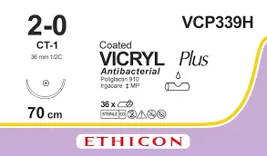 Vicryl 2-0 Antibacterial Absorbable Suture (Violet, Coated Braided, Met 3.0) 1