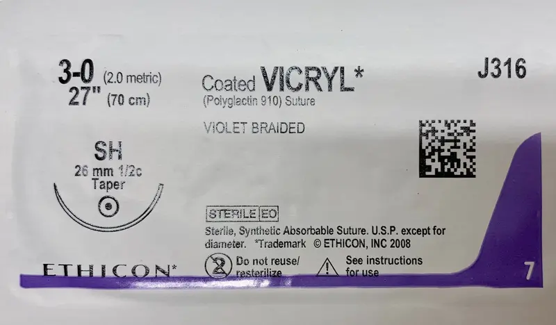 Vicryl 3-0 Absorbable Braided Violet Suture (Metric 2.0) 1