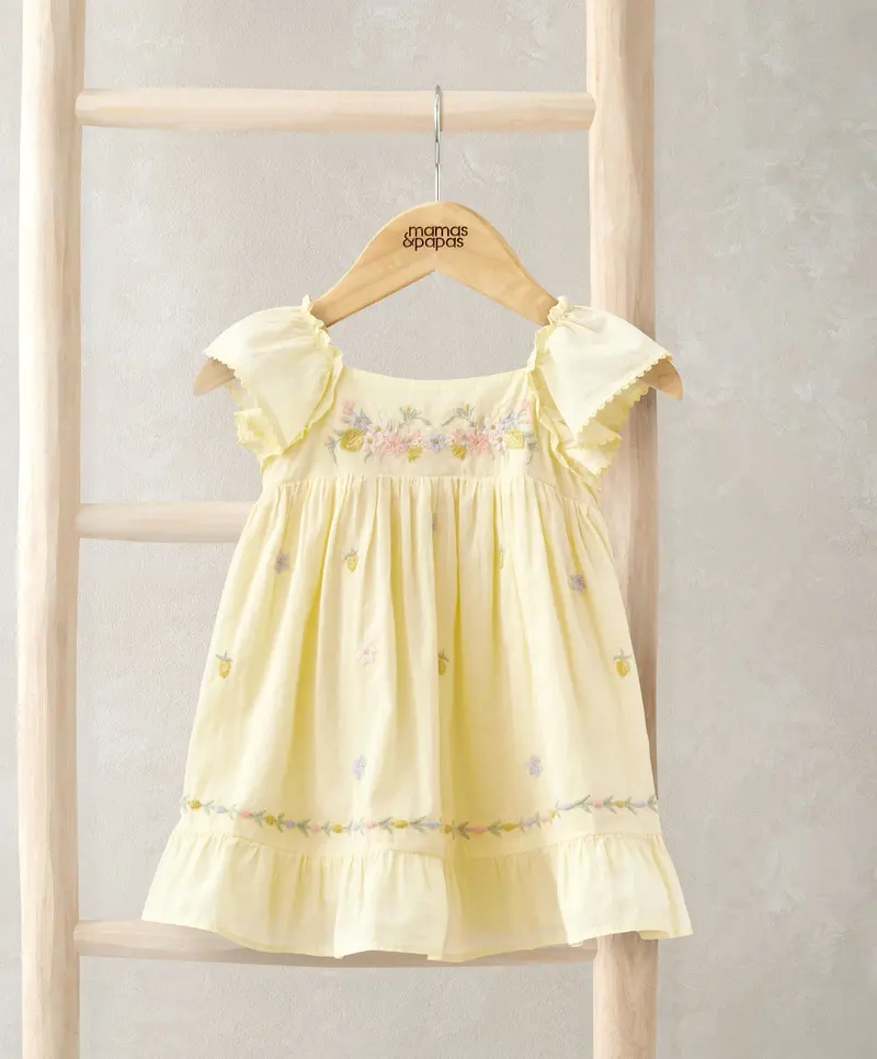Yellow Peplum Frill Dress With Embroidery Detail 1